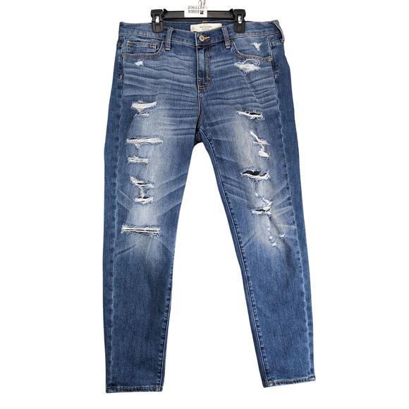 Abercrombie & Fitch Destroyed Jeans Women's 8R 34x28" Tapered Distressed Ankle - Picture 1 of 10